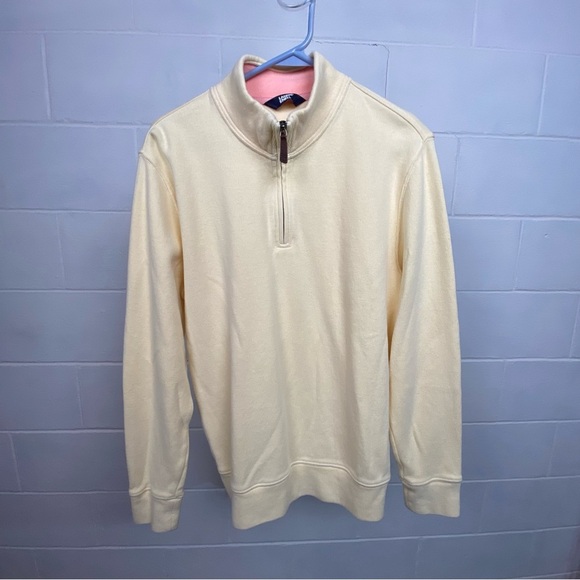 Land's End Men's Cotton Quarter Zip‎ Pullover Sweater SMALL Yellow Gold Preppy - Picture 1 of 7